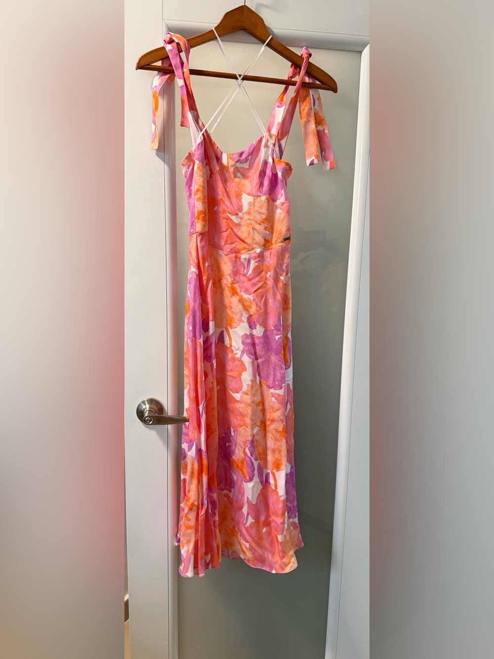 Armani Exchange Pink & Orange Floral Tie-Strap Maxi Dress